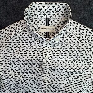 Crosby & Howard Button Down Shirt Mens S White Black Rabbit Print Short Sleeve